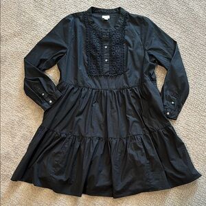 J. Crew Factory Black Knee-length Tiered Dress with Long Cuffed Sleeves
